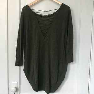 Express faux lace-up back tunic sweater